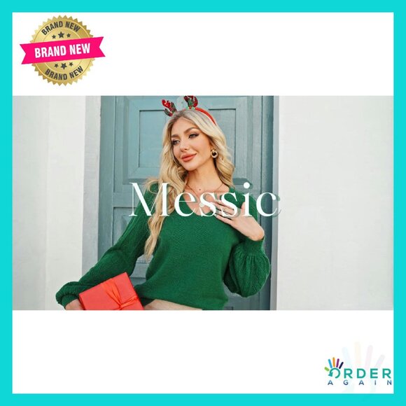 Chunky Knit V-Neck Pullover Sweater Oversized Slouchy Casual Lantern Sleeve - Picture 7 of 8